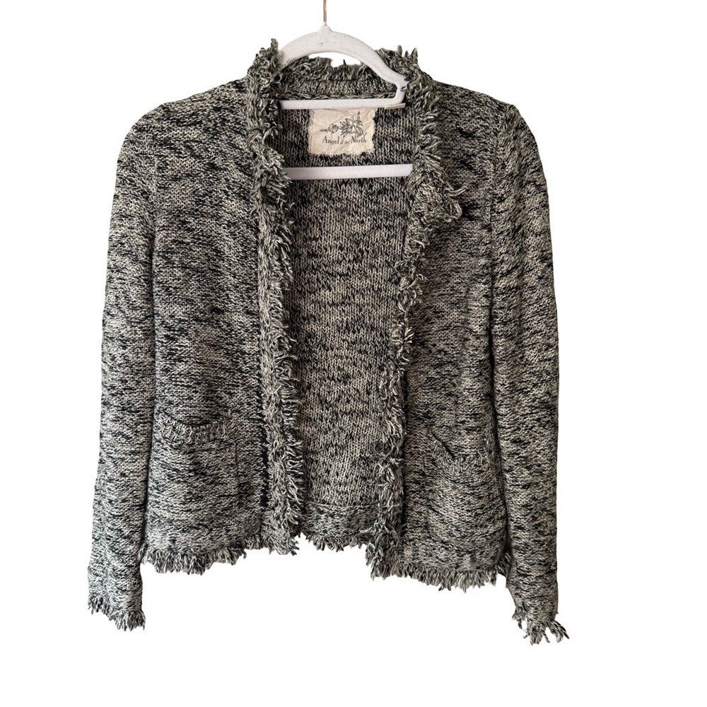 Angel Of The North Black and Gray Textured Open Cardigan Size XS Fringe Boho
